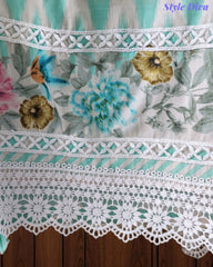 Pure Cotton Polka Printed Unstitched Suit with Mul Cotton Dupatta & Crochet Lacing