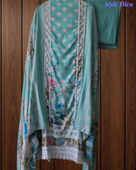 Pure Cotton Polka Printed Unstitched Suit with Mul Cotton Dupatta & Crochet Lacing