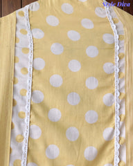 Pure Cotton Polka Printed Unstitched Suit with Mul Cotton Dupatta & Crochet Lacing