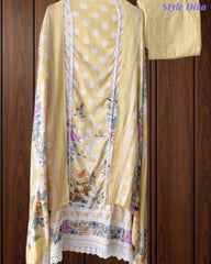 Pure Cotton Polka Printed Unstitched Suit with Mul Cotton Dupatta & Crochet Lacing