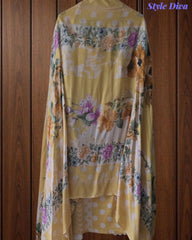 Pure Cotton Polka Printed Unstitched Suit with Mul Cotton Dupatta & Crochet Lacing