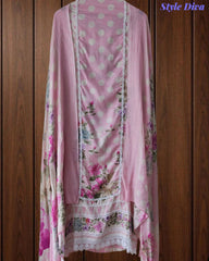 Pure Cotton Polka Printed Unstitched Suit with Mul Cotton Dupatta & Crochet Lacing