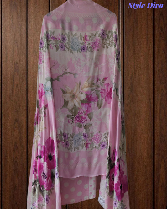 Pure Cotton Polka Printed Unstitched Suit with Mul Cotton Dupatta & Crochet Lacing