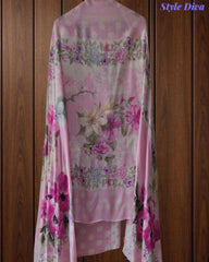 Pure Cotton Polka Printed Unstitched Suit with Mul Cotton Dupatta & Crochet Lacing