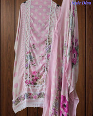 Pure Cotton Polka Printed Unstitched Suit with Mul Cotton Dupatta & Crochet Lacing