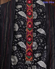 Cotton Printed Unstitched Suit Set with Kantha Work & Embroidered Dupatta