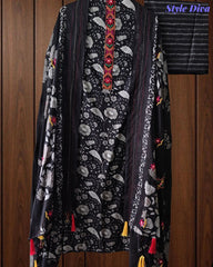 Cotton Printed Unstitched Suit Set with Kantha Work & Embroidered Dupatta