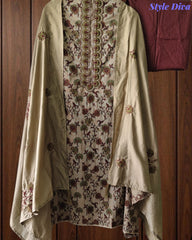 Cotton Digital Printed Unstitched Suit Set with Embroidery & Sequin Work Dupatta
