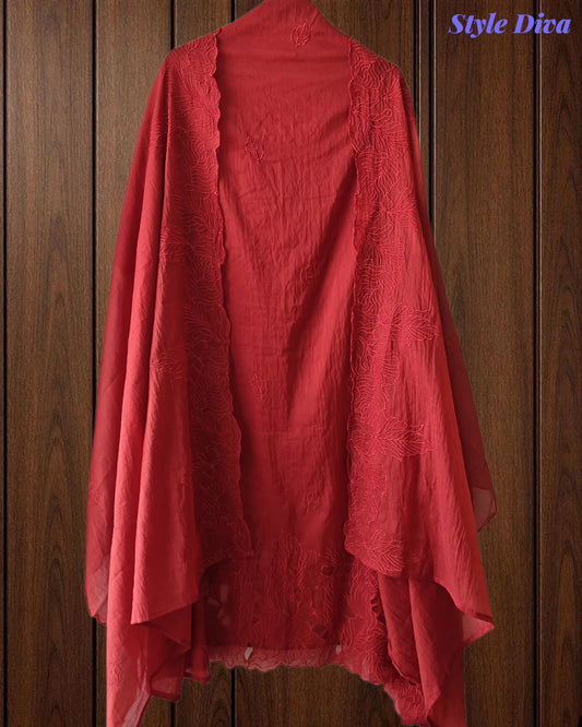 Premium Mul Cotton Unstitched Suit with Laser Cut Embroidery and Embroidered Dupatta