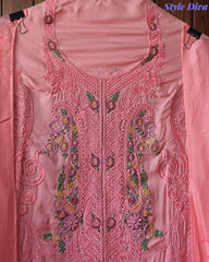 Premium Twill Burberry Unstitched Suit with Laser Cut Embroidery and Silk Digital Print Dupatta