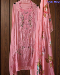 Premium Twill Burberry Unstitched Suit with Laser Cut Embroidery and Silk Digital Print Dupatta