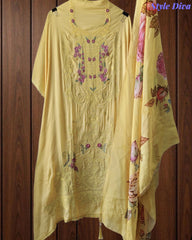 Premium Twill Burberry Unstitched Suit with Laser Cut Embroidery and Silk Digital Print Dupatta