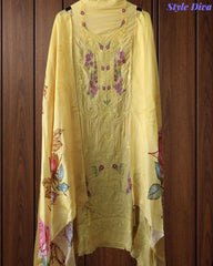 Premium Twill Burberry Unstitched Suit with Laser Cut Embroidery and Silk Digital Print Dupatta