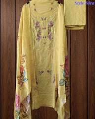 Premium Twill Burberry Unstitched Suit with Laser Cut Embroidery and Silk Digital Print Dupatta