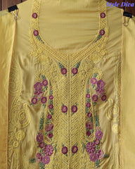Premium Twill Burberry Unstitched Suit with Laser Cut Embroidery and Silk Digital Print Dupatta