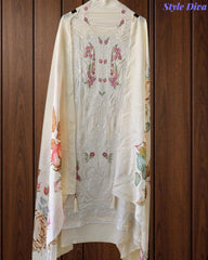 Premium Twill Burberry Unstitched Suit with Laser Cut Embroidery and Silk Digital Print Dupatta