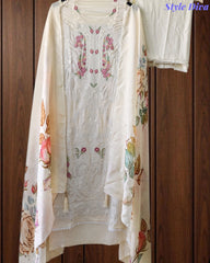 Premium Twill Burberry Unstitched Suit with Laser Cut Embroidery and Silk Digital Print Dupatta
