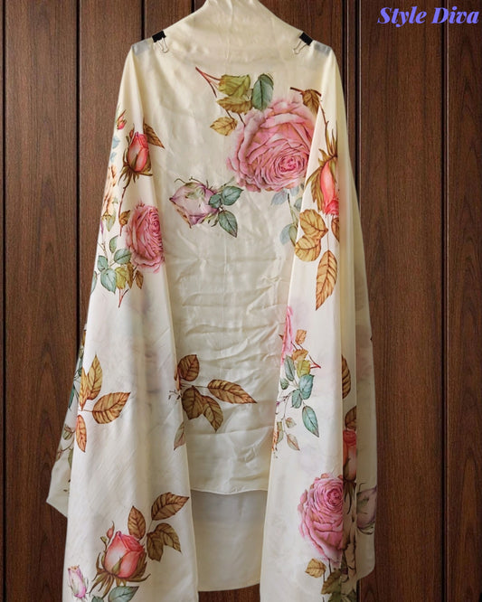 Premium Twill Burberry Unstitched Suit with Laser Cut Embroidery and Silk Digital Print Dupatta