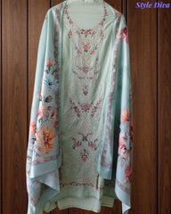 Mul Cotton Unstitched Suit Set with Laser Cut Embroidery & Muslin Digital Print Dupatta