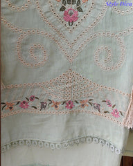 Mul Cotton Unstitched Suit Set with Laser Cut Embroidery & Muslin Digital Print Dupatta