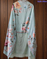 Mul Cotton Unstitched Suit Set with Laser Cut Embroidery & Muslin Digital Print Dupatta