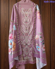 Mul Cotton Unstitched Suit Set with Laser Cut Embroidery & Muslin Digital Print Dupatta