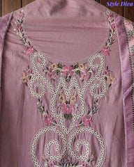 Mul Cotton Unstitched Suit Set with Laser Cut Embroidery & Muslin Digital Print Dupatta