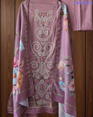Mul Cotton Unstitched Suit Set with Laser Cut Embroidery & Muslin Digital Print Dupatta