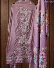 Mul Cotton Unstitched Suit Set with Laser Cut Embroidery & Muslin Digital Print Dupatta