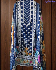 Pakistani Style - Mul Cotton Polka Print Unstitched Suit Set with Crochet Lacing