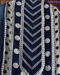 Pakistani Style - Mul Cotton Polka Print Unstitched Suit Set with Crochet Lacing