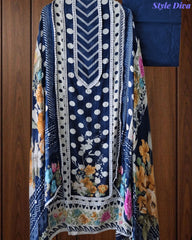 Pakistani Style - Mul Cotton Polka Print Unstitched Suit Set with Crochet Lacing