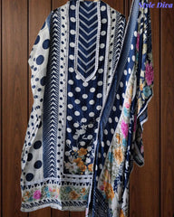 Pakistani Style - Mul Cotton Polka Print Unstitched Suit Set with Crochet Lacing