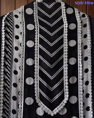 Pakistani Style - Mul Cotton Polka Print Unstitched Suit Set with Crochet Lacing