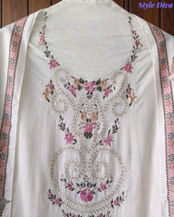 Mul Cotton Unstitched Suit Set with Laser Cut Embroidery & Muslin Digital Print Dupatta