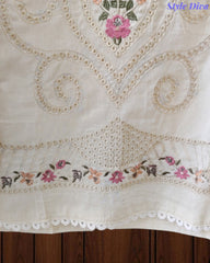 Mul Cotton Unstitched Suit Set with Laser Cut Embroidery & Muslin Digital Print Dupatta