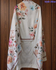 Mul Cotton Unstitched Suit Set with Laser Cut Embroidery & Muslin Digital Print Dupatta