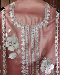 Designer Shimmer Tissue Suit with 3D Gotta Work for Festive Wear