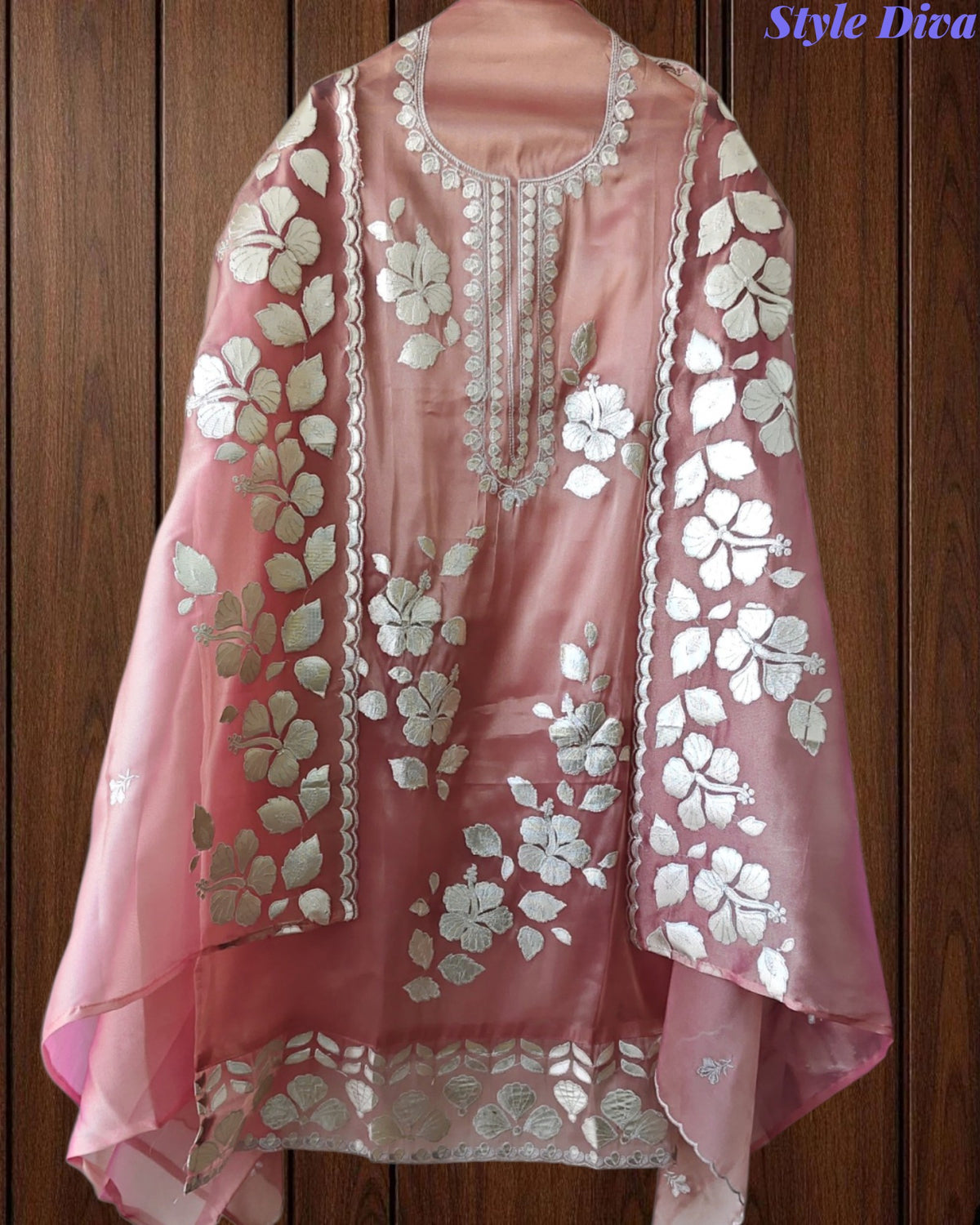 Designer Shimmer Tissue Suit with 3D Gotta Work for Festive Wear