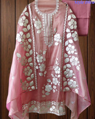 Designer Shimmer Tissue Suit with 3D Gotta Work for Festive Wear