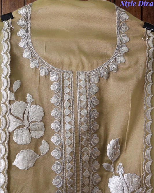 Designer Shimmer Tissue Suit with 3D Gotta Work for Festive Wear