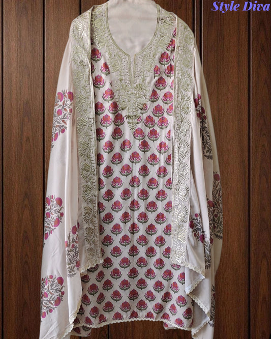 Cotton Digital Print Un Stitched Suit with Pita Embroidery Dupatta