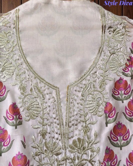 Cotton Digital Print Un Stitched Suit with Pita Embroidery Dupatta