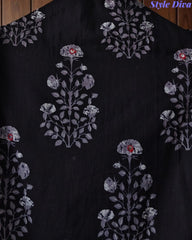 Pure Cotton Printed Unstitched Suit Set with Mirror Highlights & Embroidered Dupatta