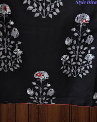 Pure Cotton Printed Unstitched Suit Set with Mirror Highlights & Embroidered Dupatta