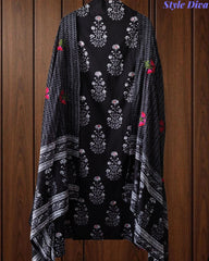 Pure Cotton Printed Unstitched Suit Set with Mirror Highlights & Embroidered Dupatta