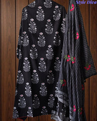 Pure Cotton Printed Unstitched Suit Set with Mirror Highlights & Embroidered Dupatta