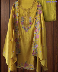 Mul cotton Laser Cut & Thread Embroidery Unstitched Suit with Embroidered Dupatta