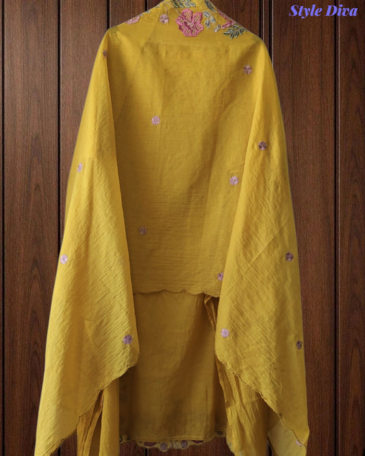 Mul cotton Laser Cut & Thread Embroidery Unstitched Suit with Embroidered Dupatta