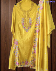 Mul cotton Laser Cut & Thread Embroidery Unstitched Suit with Embroidered Dupatta